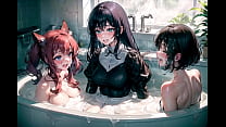 Beautiful girls bathing in a sperm bath (hentai-japanese) (ai generated)