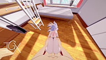 Anime Hentai Game Gaming Hot White Hair Girl with Big Tits and Huge Ass Gets Fucked in Various Positions and Deep Blowjob