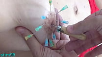 Extreme BDSM Tied Girl pierced, Injection Saline in Tit and Pussy