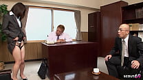 Slim Japanese Office Girl 18 seduce to Double Creampie MMF 3Some Sex by Boss and Co-Worker in Uncensored Japan Porn